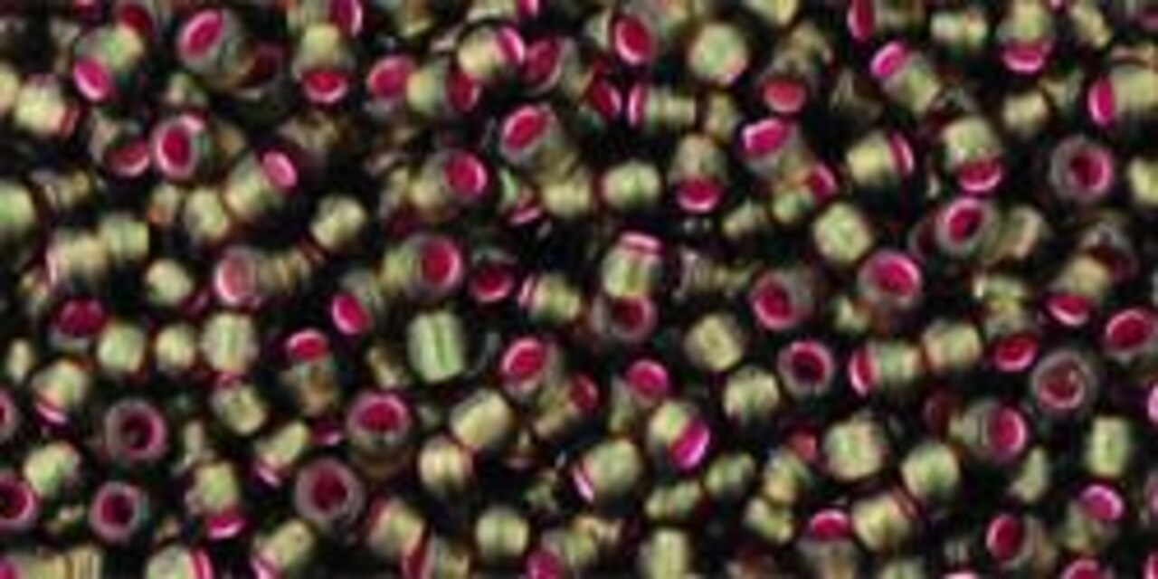 Toho 11/0 Round Japanese Seed Bead, TR11-2204, Silver Lined Frost Olivine Pink Lined